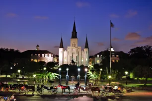 The Saint Louis Cathedral at Jackson Square at night