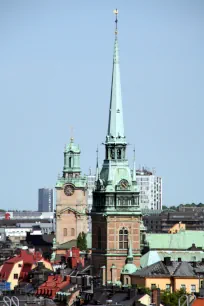 The spires of the German and Great Church over the old Town in Stockholm