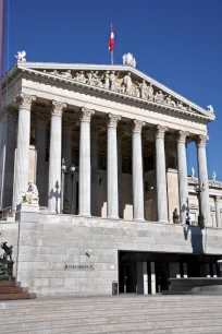 The central portico of the Austrian Parliament Building in Vienna